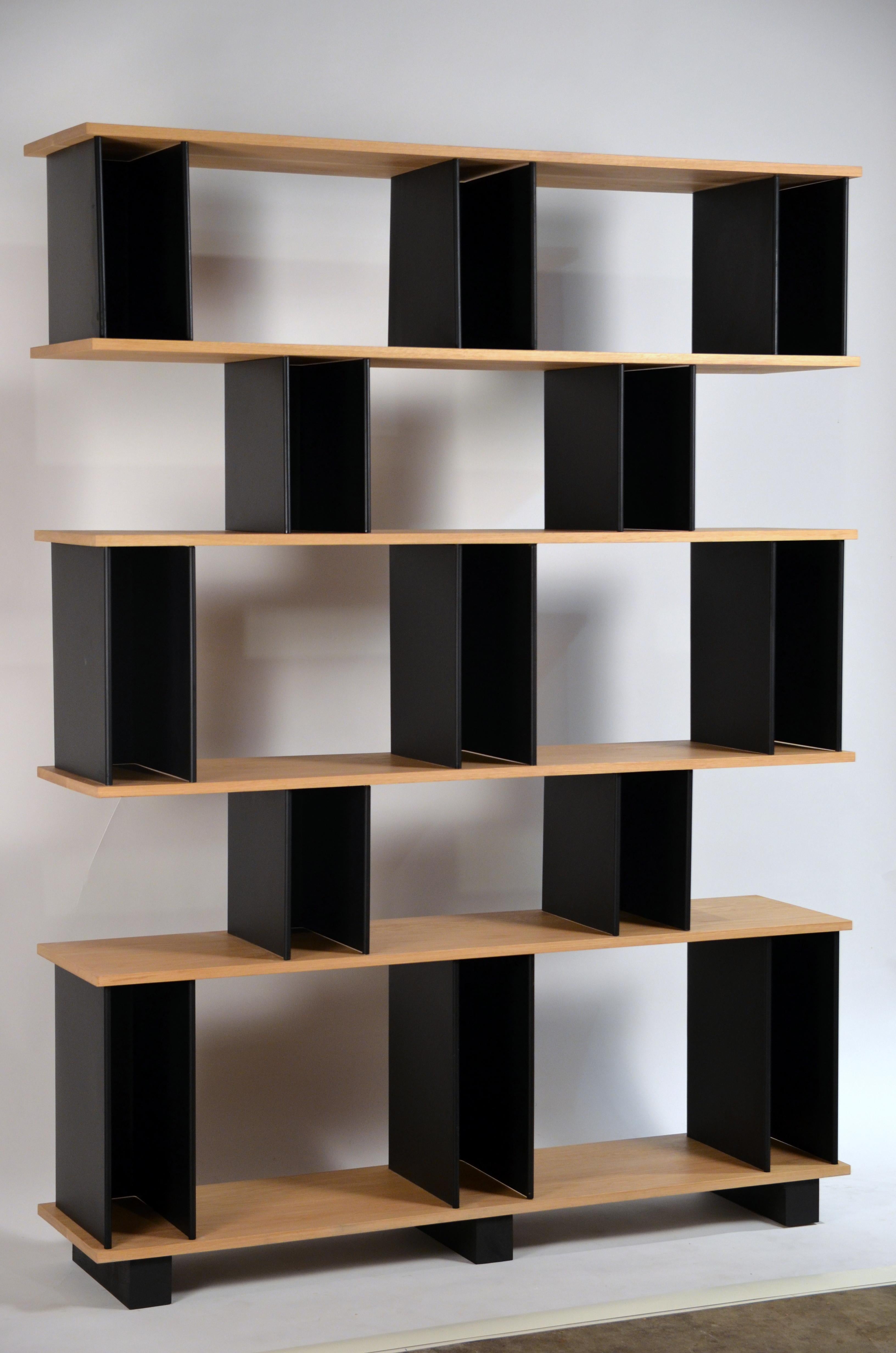 Polished Tall 'Horizontale' Black Steel and Oak Shelving Unit by Design Frères For Sale