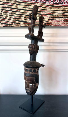 Tall African Ibibio Head Mask with Polychrome Nigeria Provenance