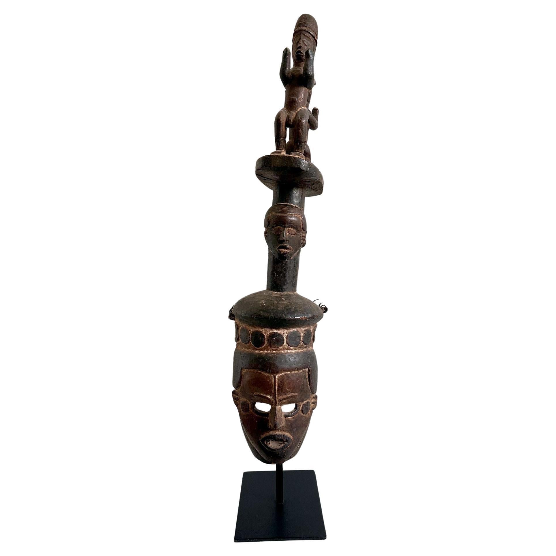 Tall African Ibibio Head Mask with Polychrome Nigeria Provenance