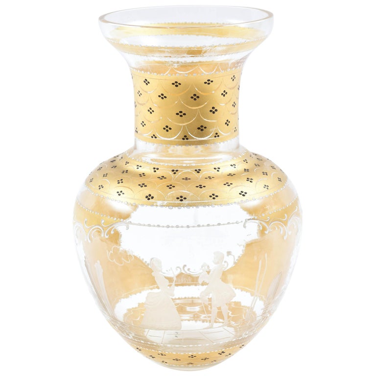 Tall Impressive Glass Vase with White Enamel Detail, Hand