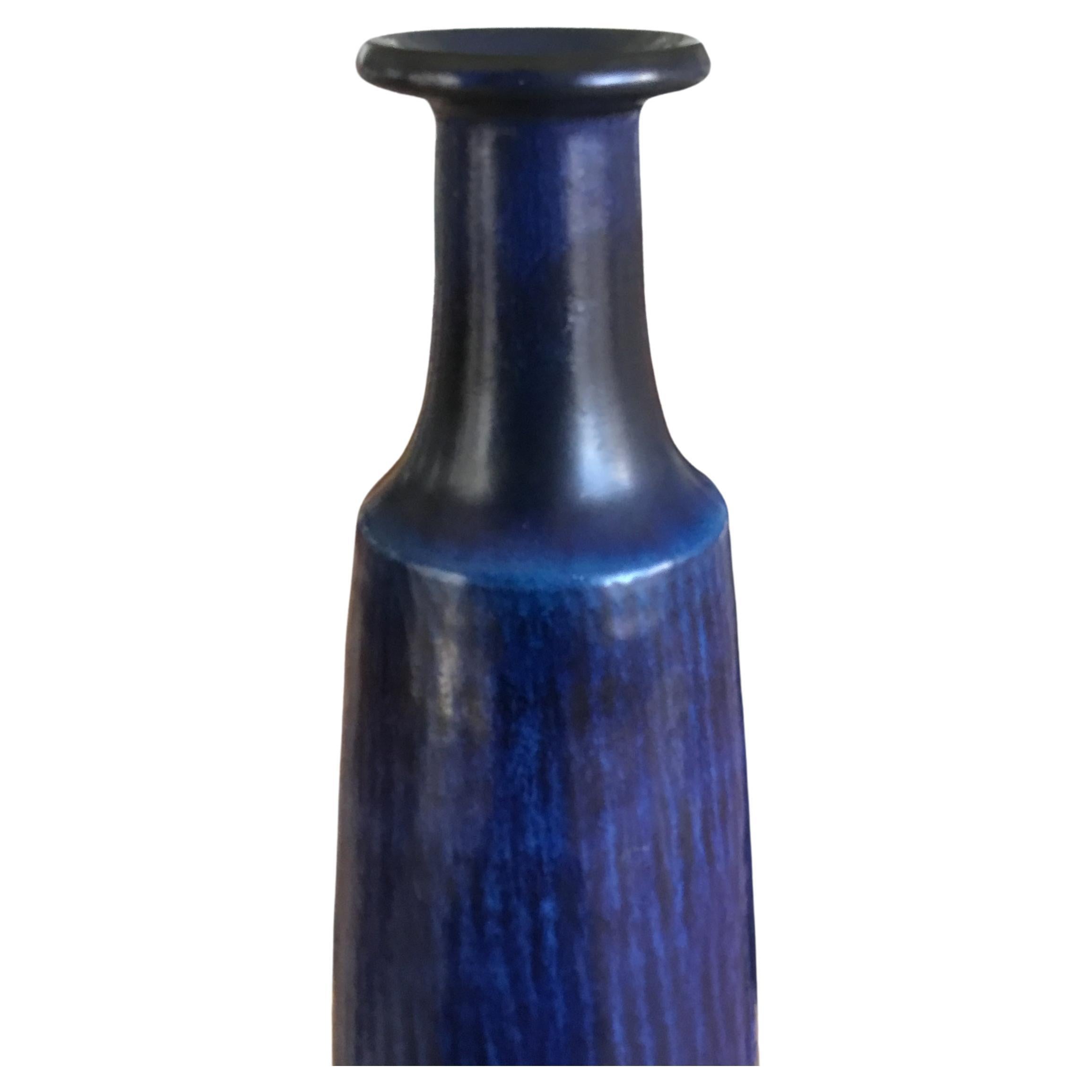 Mid-Century Modern Very Tall Gunnar Nylund Vase by Nymølle with Dark Blue Glaze 1960s For Sale