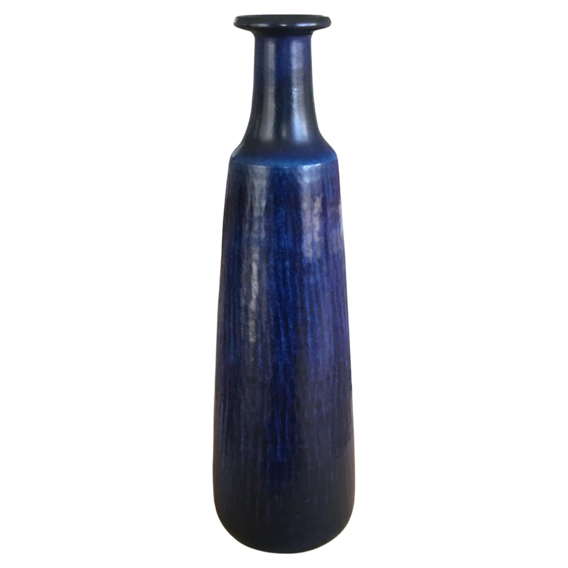 Ceramic Very Tall Gunnar Nylund Vase by Nymølle with Dark Blue Glaze 1960s For Sale