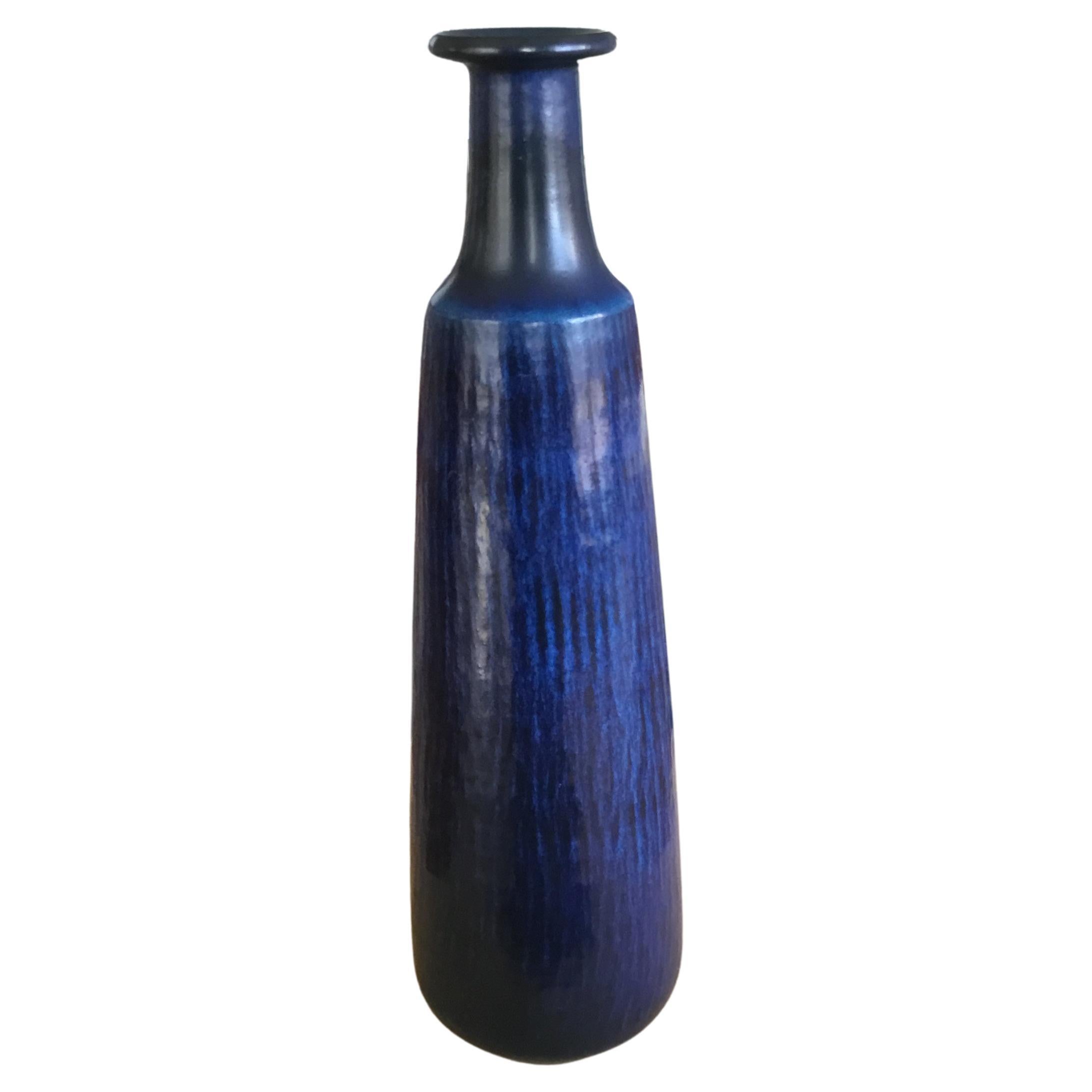 Very Tall Gunnar Nylund Vase by Nymølle with Dark Blue Glaze 1960s For Sale 2