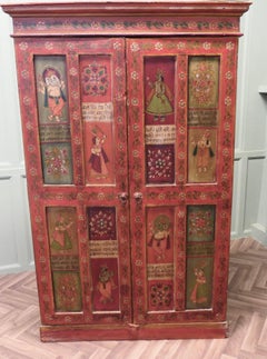 Tall Indian Folk Art Painted 5Ft Shelved Cupboard   This is a superb piece