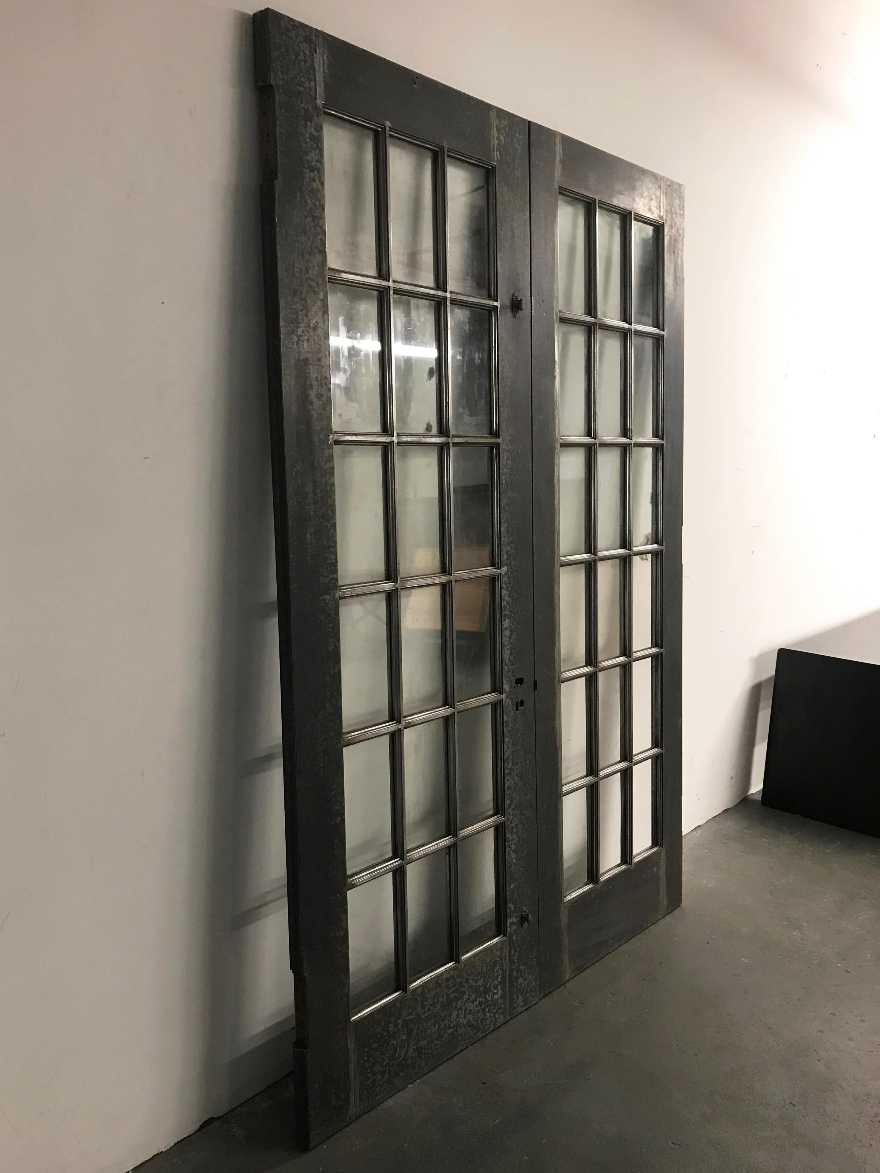 American Tall Industrial Brushed Steel and Glass Doors