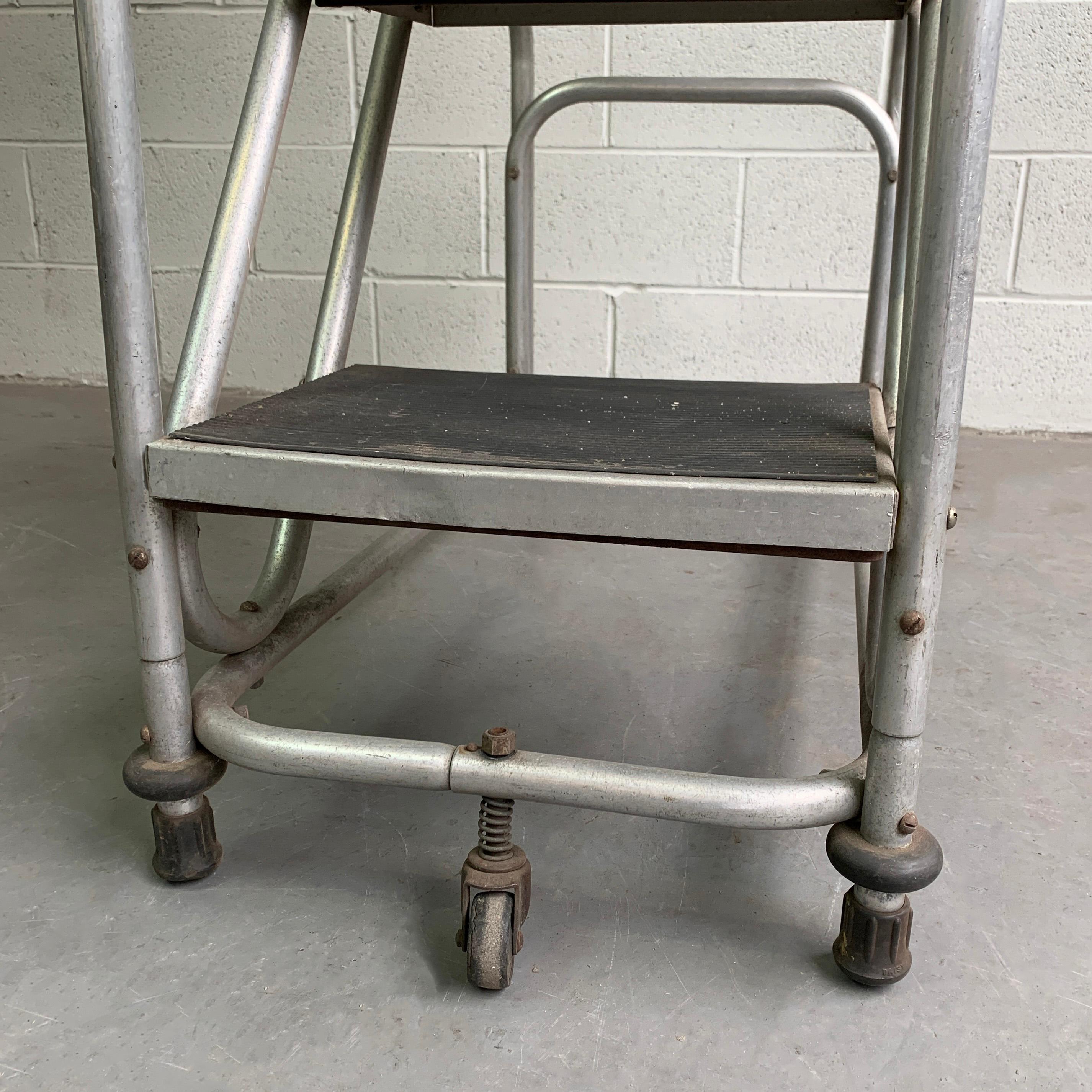 Tall Industrial Machine-Age Rolling Aluminum Ladder 5