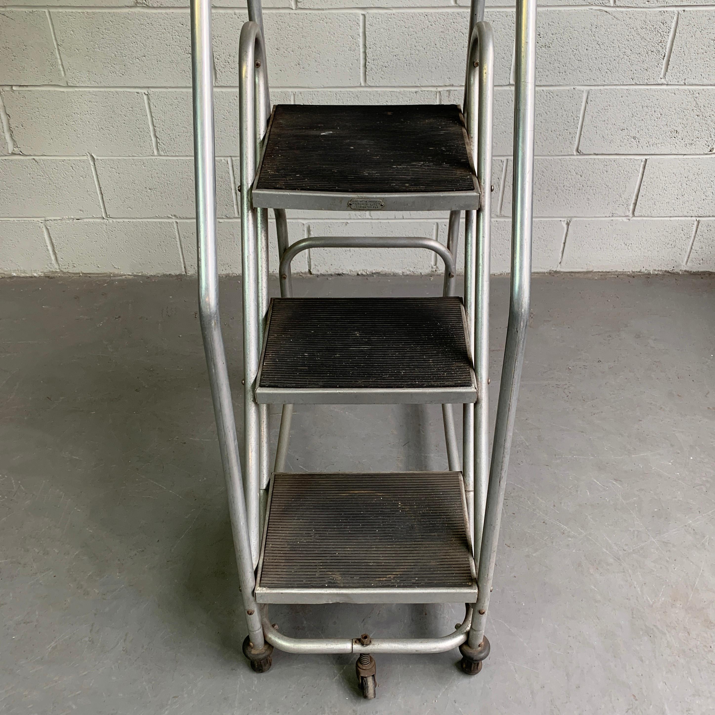 Tall Industrial Machine-Age Rolling Aluminum Ladder 3