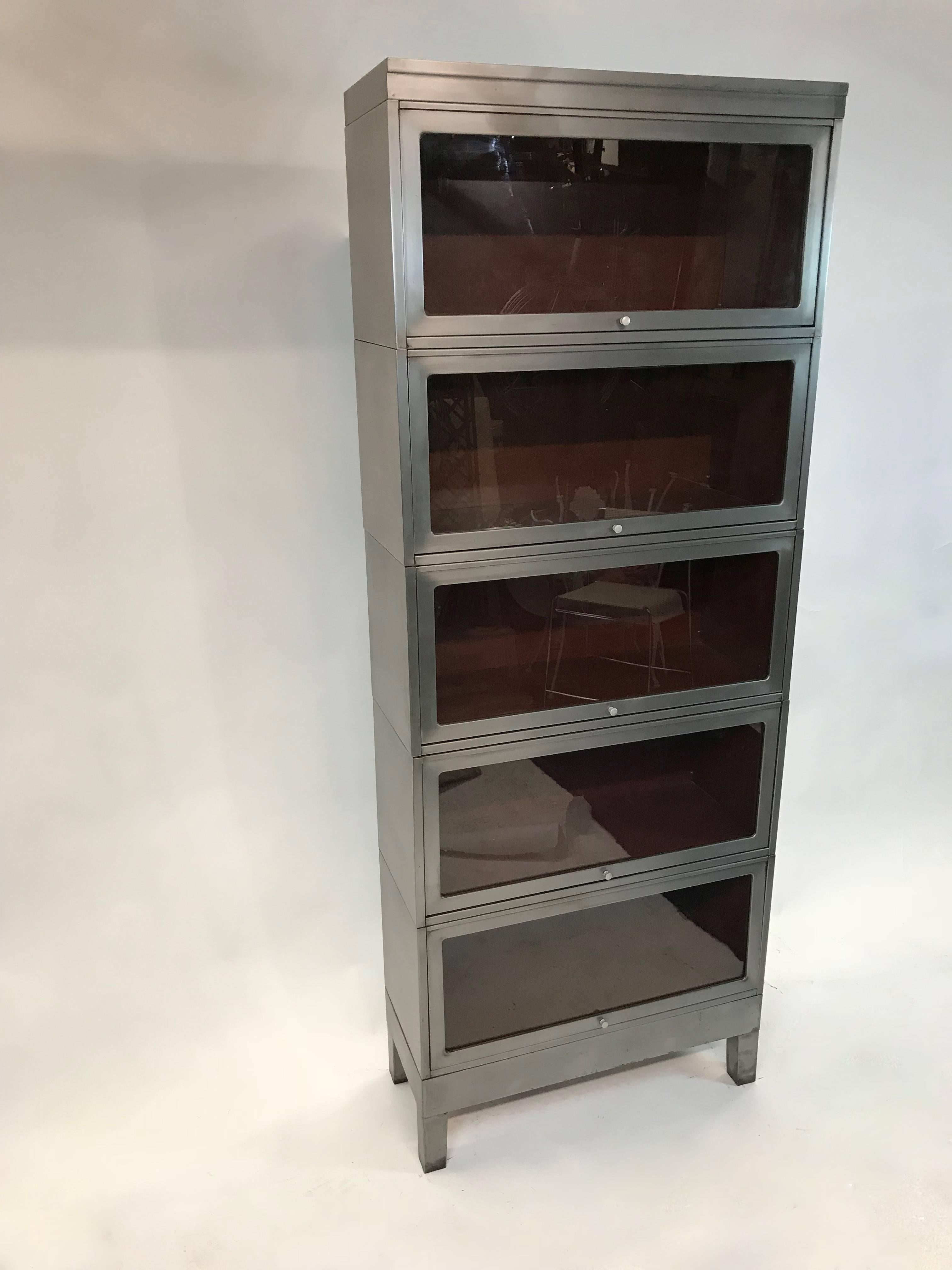 Brushed Steel Barrister Bookcase, Tall Industrial Bookcase Gray