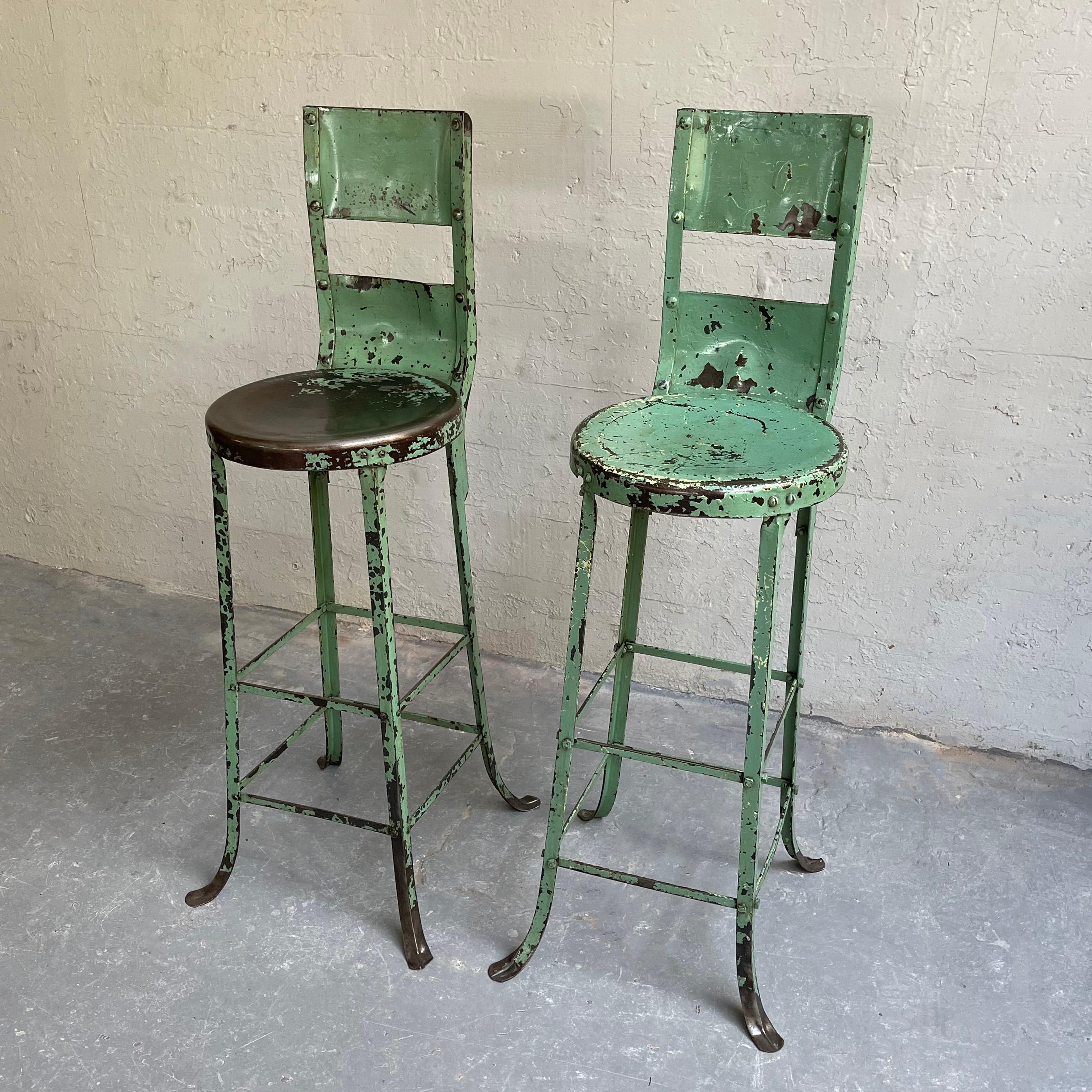 American Tall Industrial Painted Steel Shop Stools For Sale