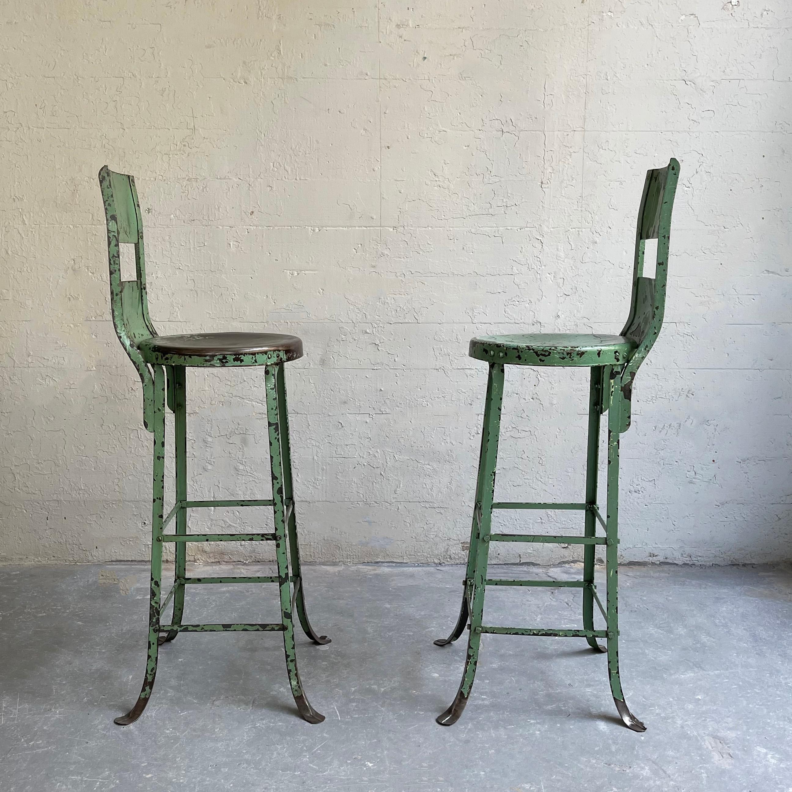Tall Industrial Painted Steel Shop Stools In Good Condition For Sale In Brooklyn, NY