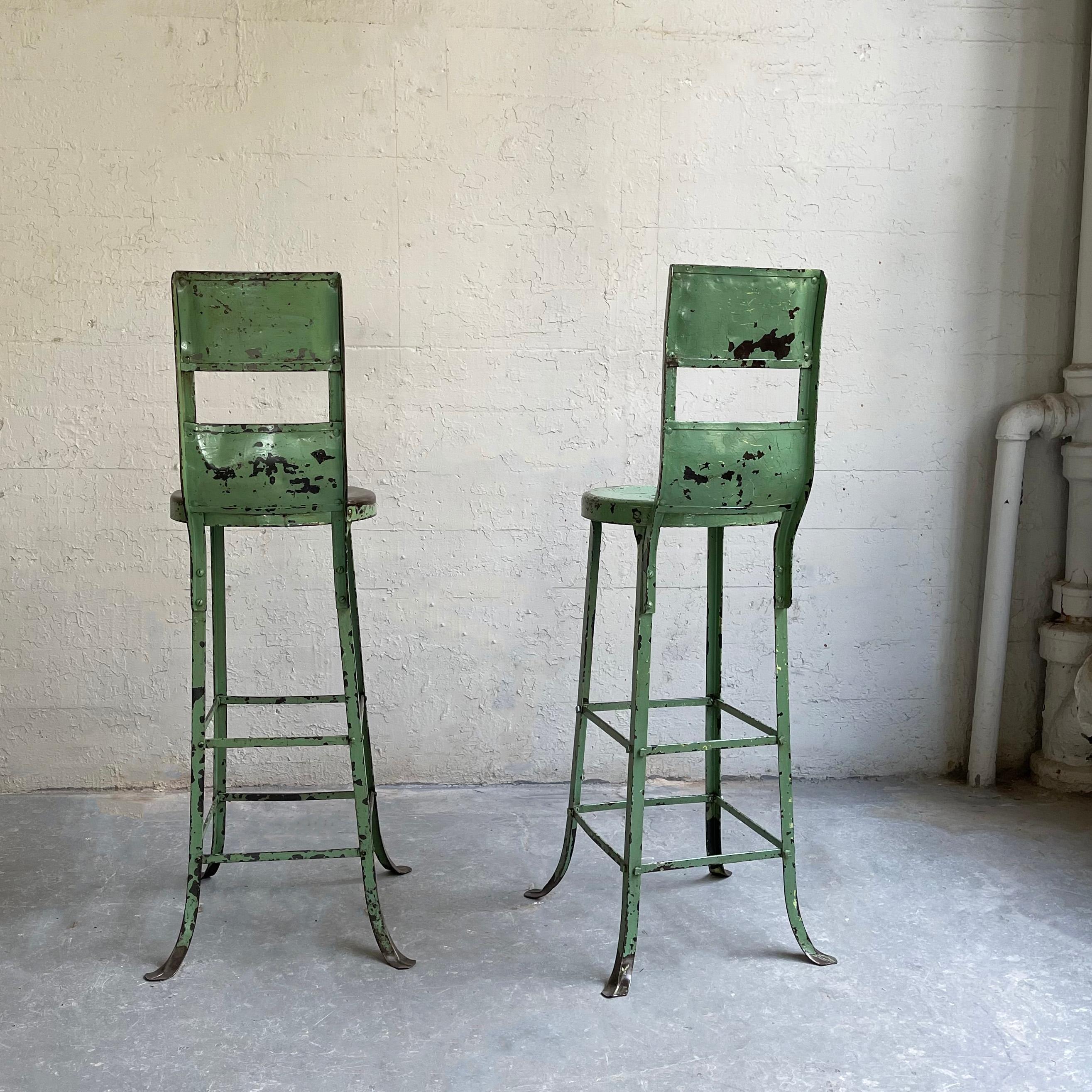 20th Century Tall Industrial Painted Steel Shop Stools For Sale