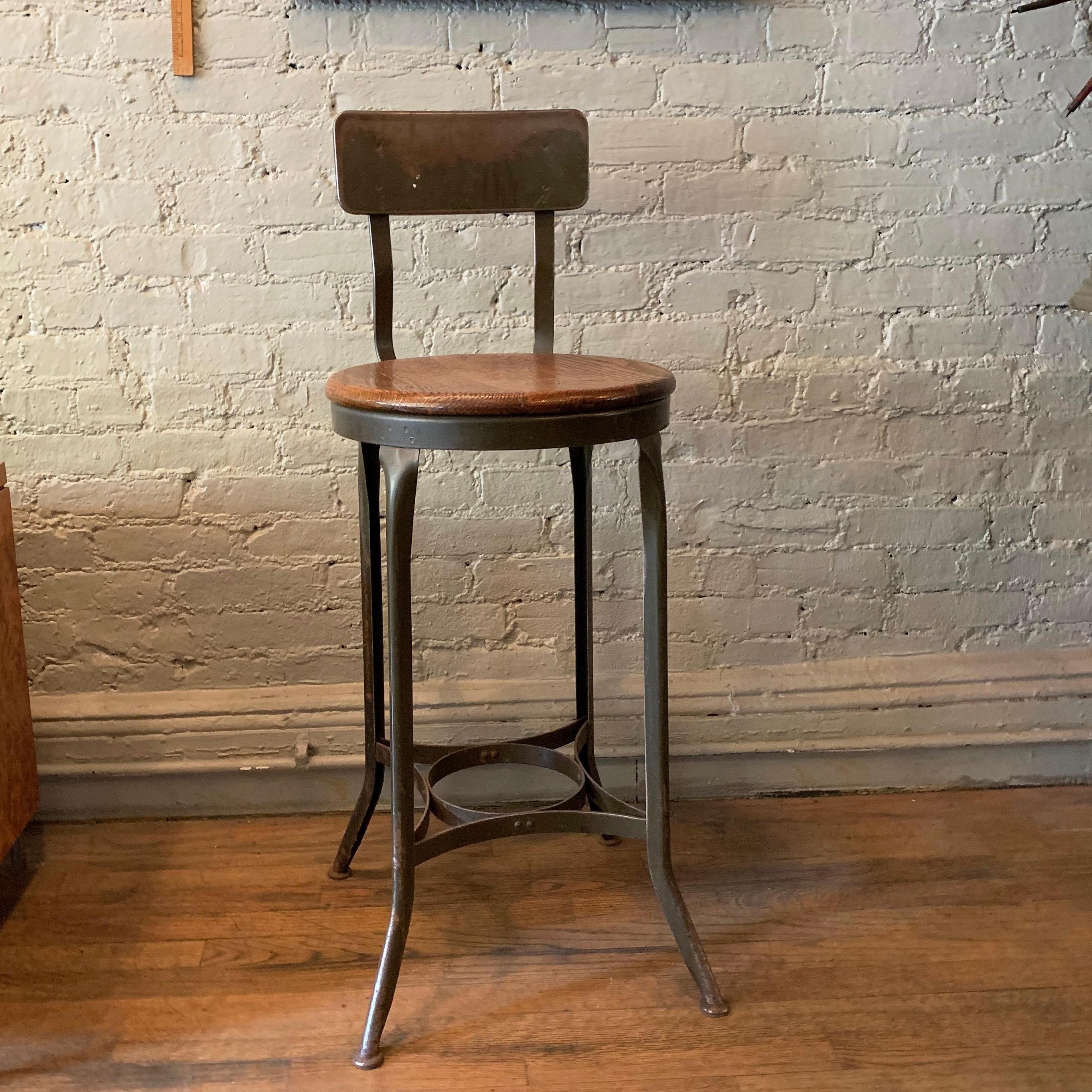Painted Tall Industrial Shop Stool by Toledo Metal Furniture Co. For Sale