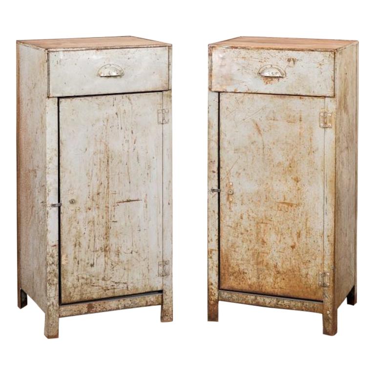 Tall Industrial Style Metal Bedside circa 1950s For Sale at