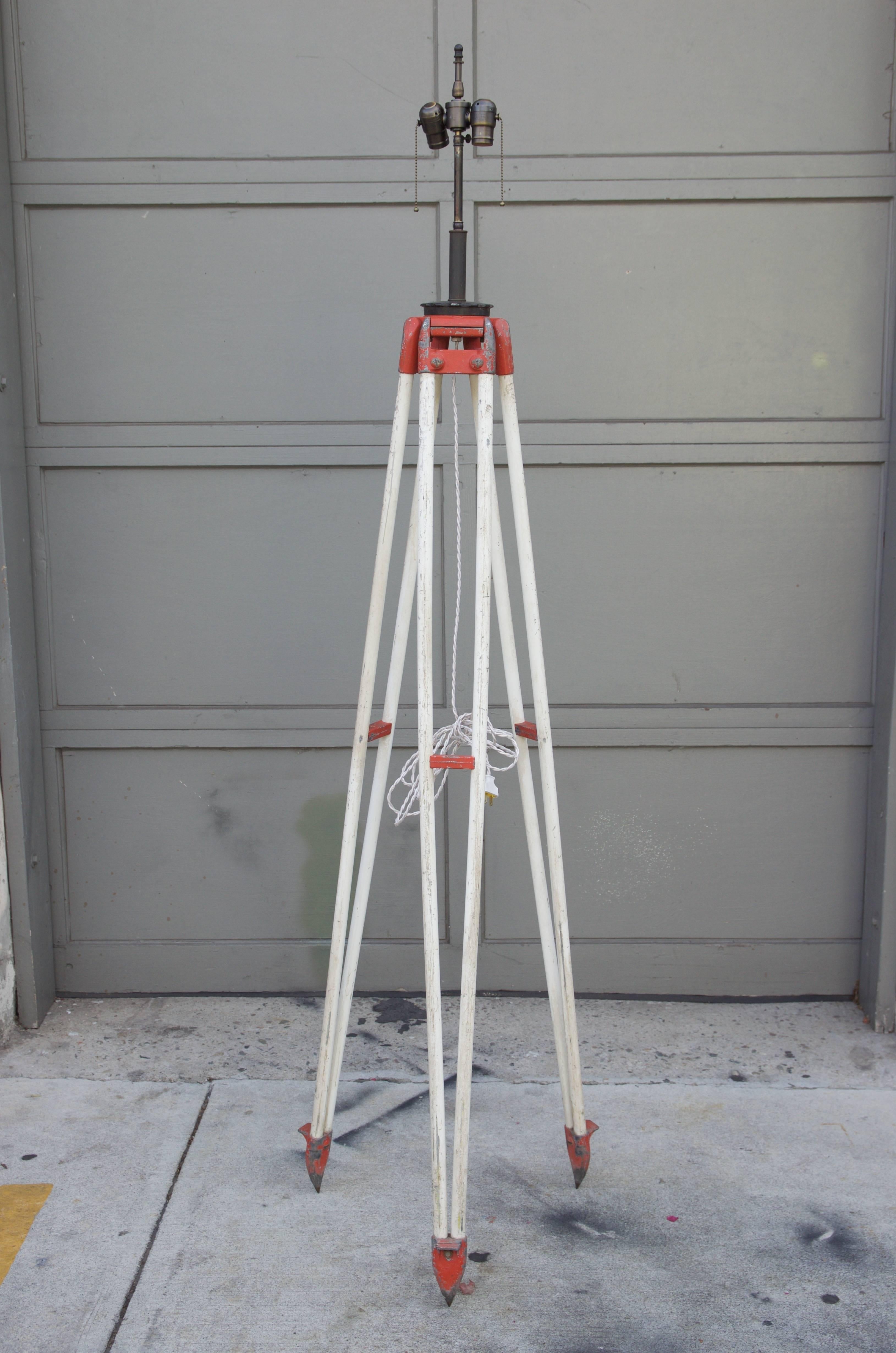 American Tall Industrial Surveyor Tripod Floor Lamp For Sale