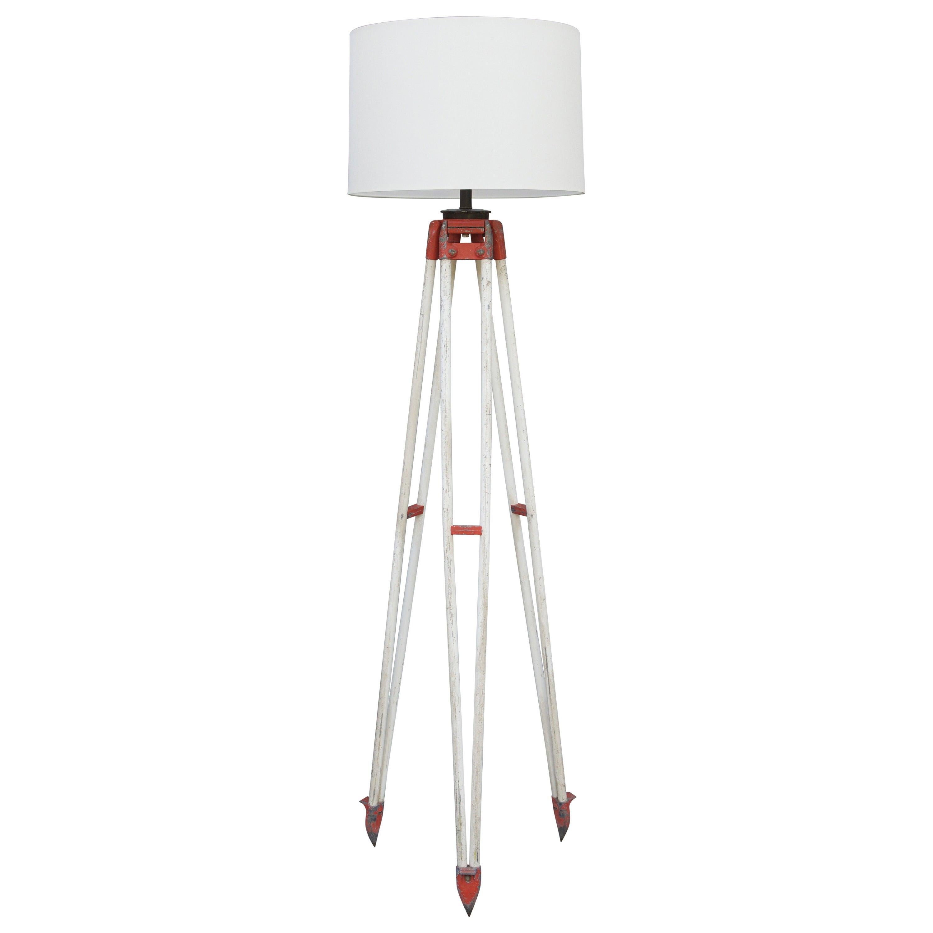 Tall Industrial Surveyor Tripod Floor Lamp For Sale