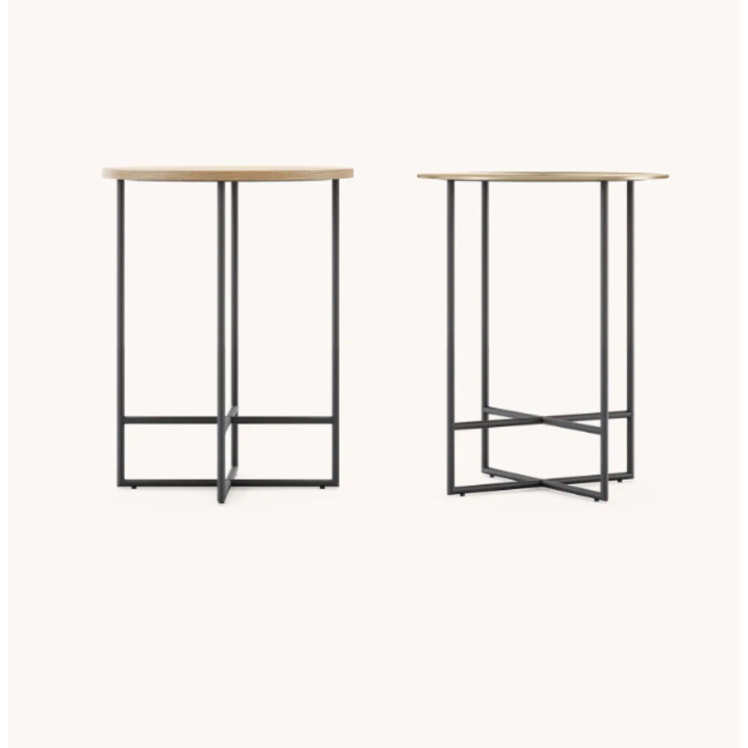 Tall inside side table with wooden top by Domkapa
Dimensions: W 40 x D 40 x H 51.1 cm.
Materials: Black texturized steel, natural oak matte.
Also available in different materials.

Inside table set includes different versions to fulfill all of