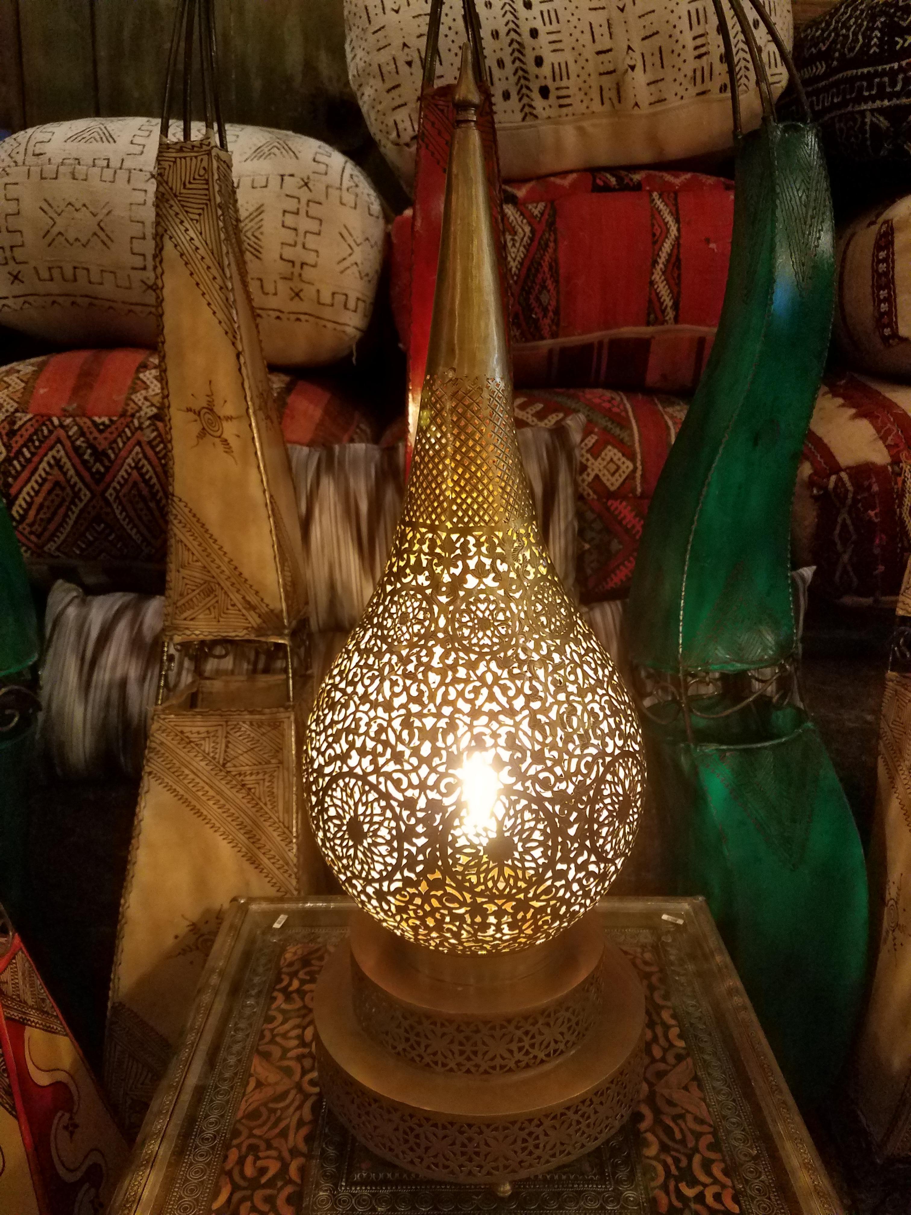 Made from pure copper, these beautiful Moroccan table lamps or lanterns are sure to be show-stoppers anywhere in your home or office. Each is handmade using ancient artisan methods which consist of puncturing the surface with a unique, elaborate