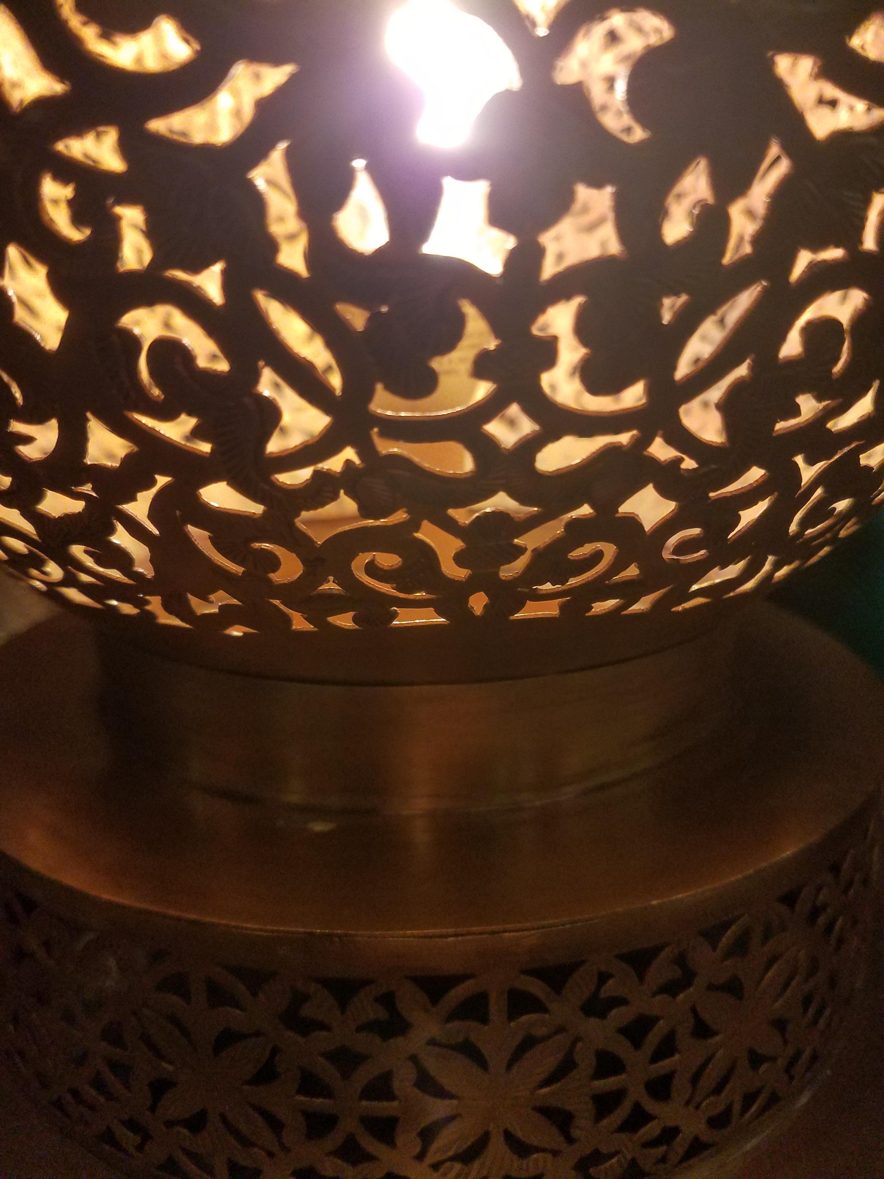 Tall Intricate Moroccan Copper Lamp or Lantern, Table Lamp In Excellent Condition For Sale In Orlando, FL