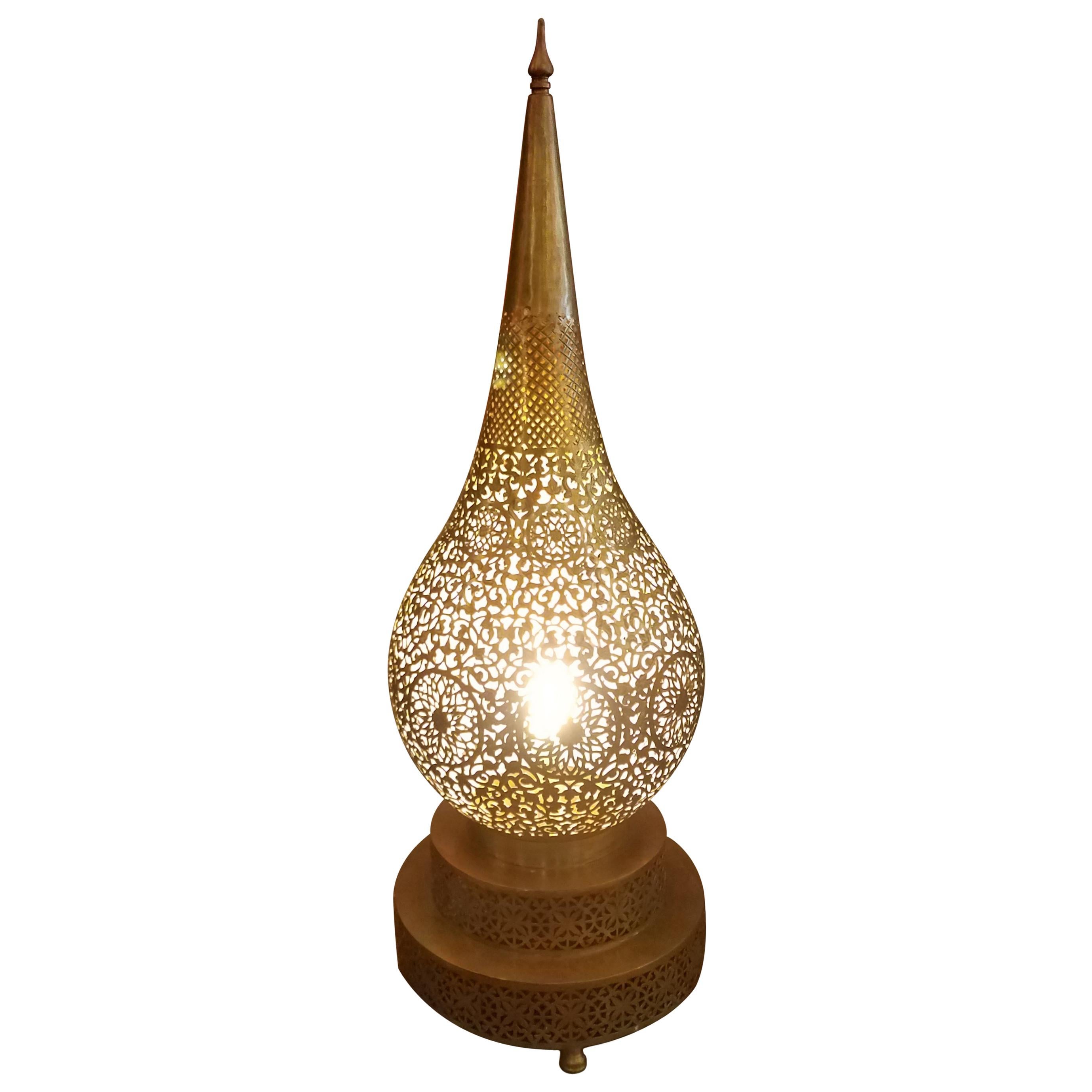 Tall Intricate Moroccan Copper Lamp or Lantern, Table Lamp For Sale