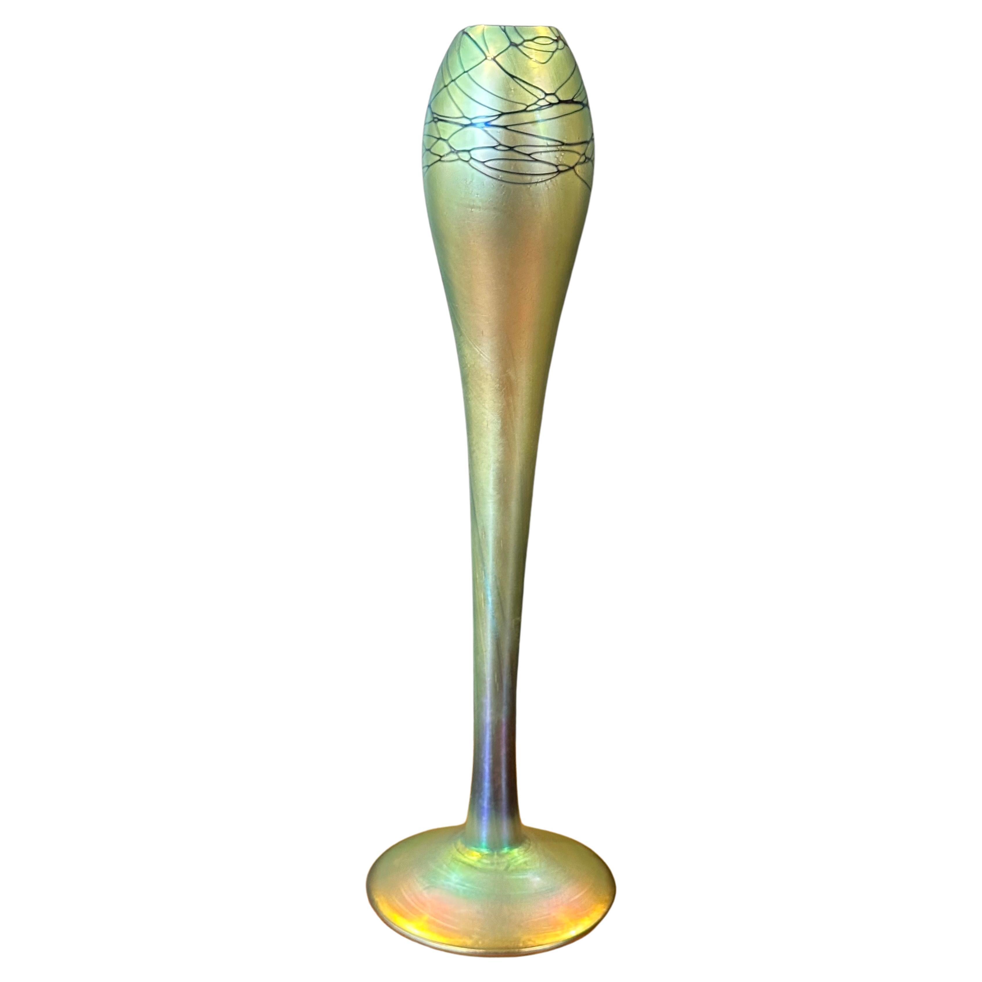 Tall Iridescent Art Glass Bud Vase by Steven Maslach For Sale 7