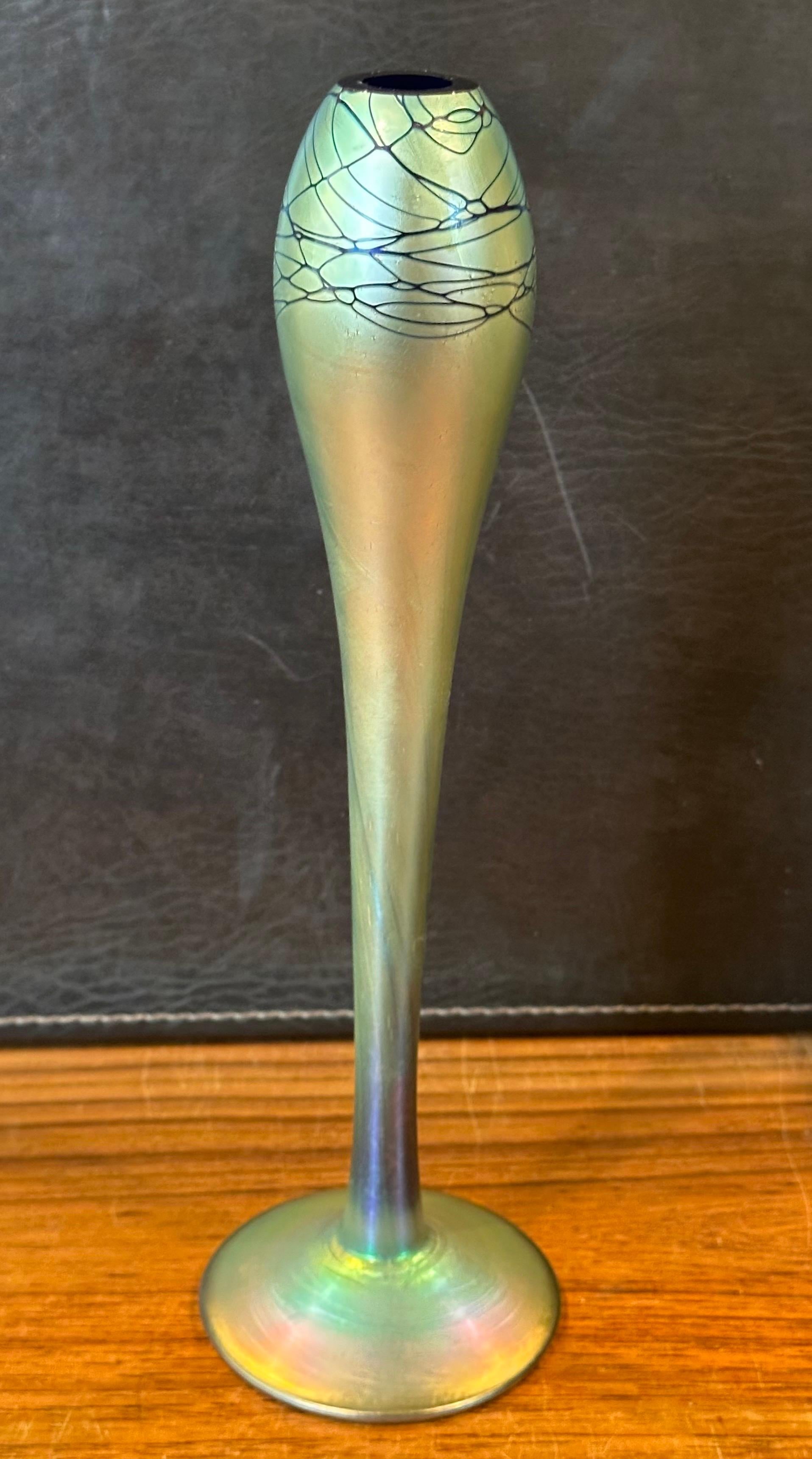 20th Century Tall Iridescent Art Glass Bud Vase by Steven Maslach For Sale