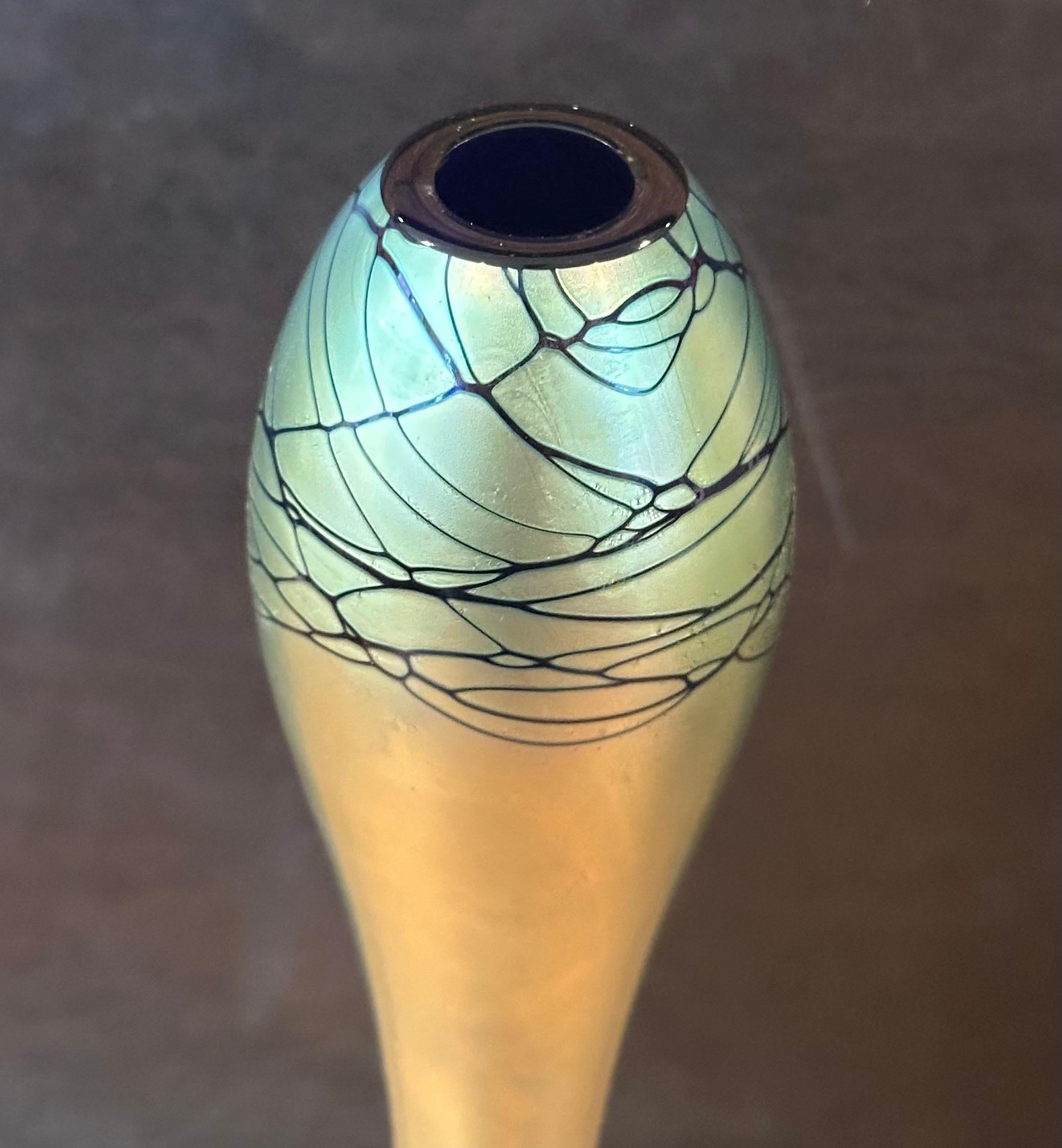 Tall Iridescent Art Glass Bud Vase by Steven Maslach For Sale 2