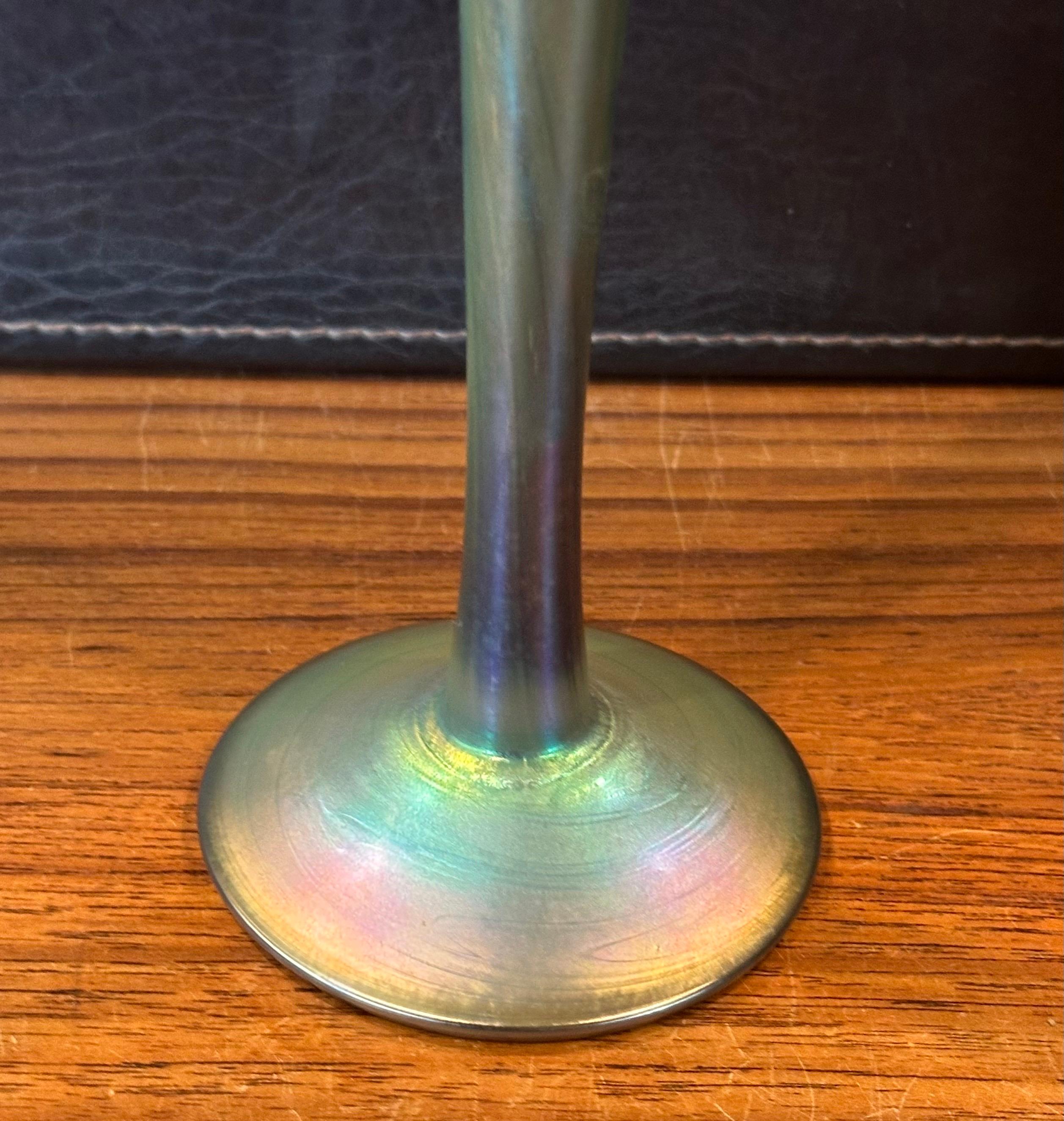 Tall Iridescent Art Glass Bud Vase by Steven Maslach For Sale 3