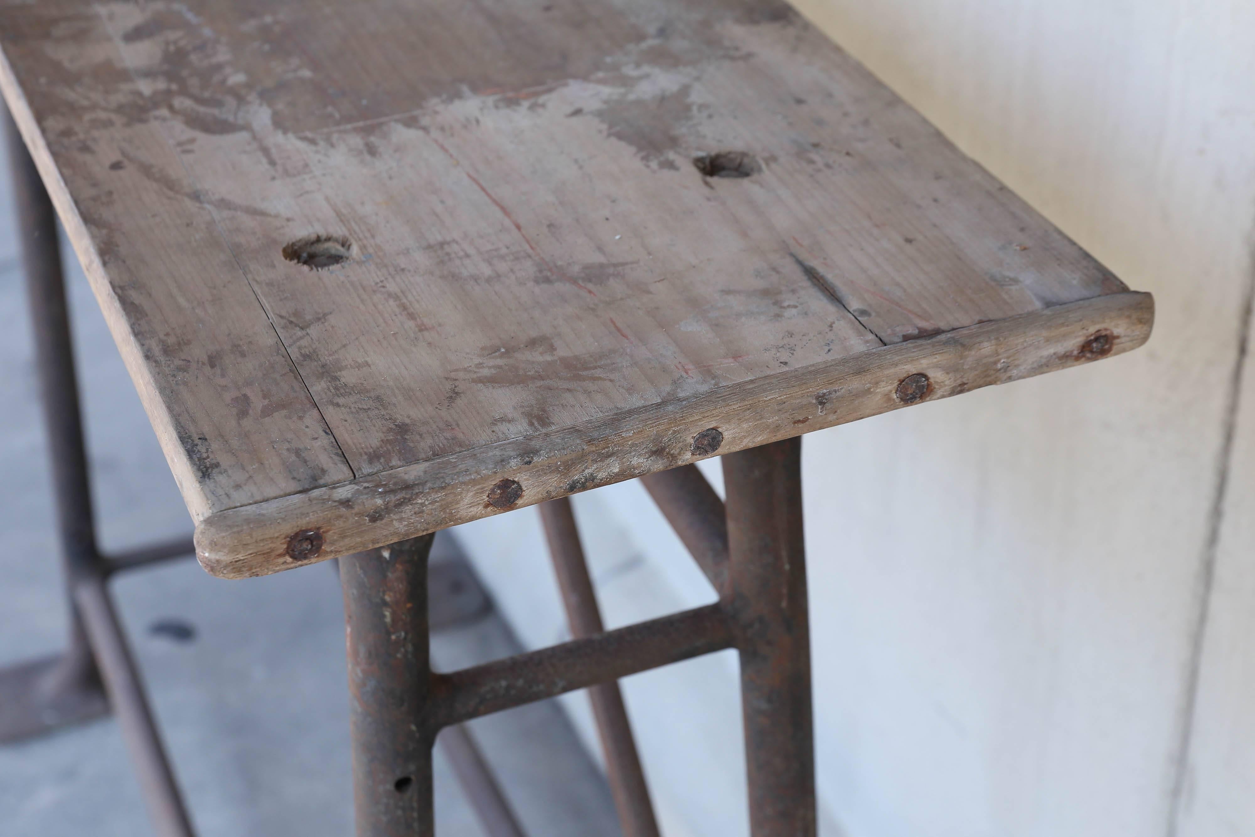 French Tall Iron and Wood Industrial Console, circa 1900 Found in France
