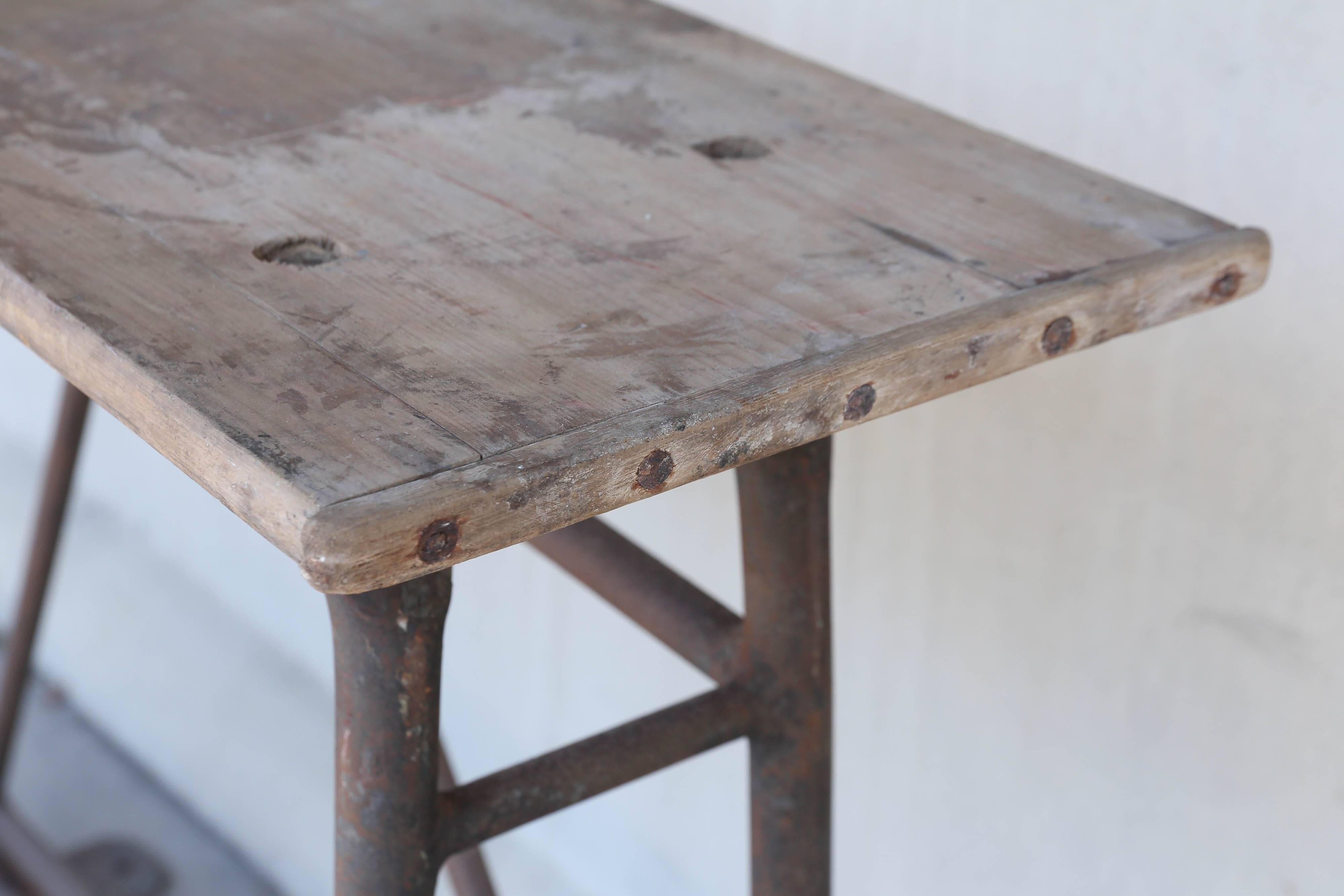 Tall Iron and Wood Industrial Console, circa 1900 Found in France 1