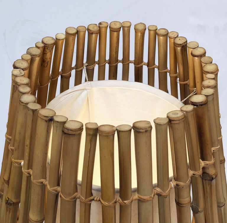 Tall Italian MidCentury Bamboo and Rattan Floor Lamp at 1stDibs