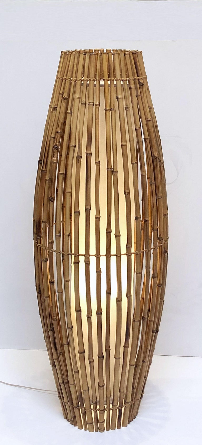 Tall Italian Mid Century Bamboo And Rattan Floor Lamp For Sale At