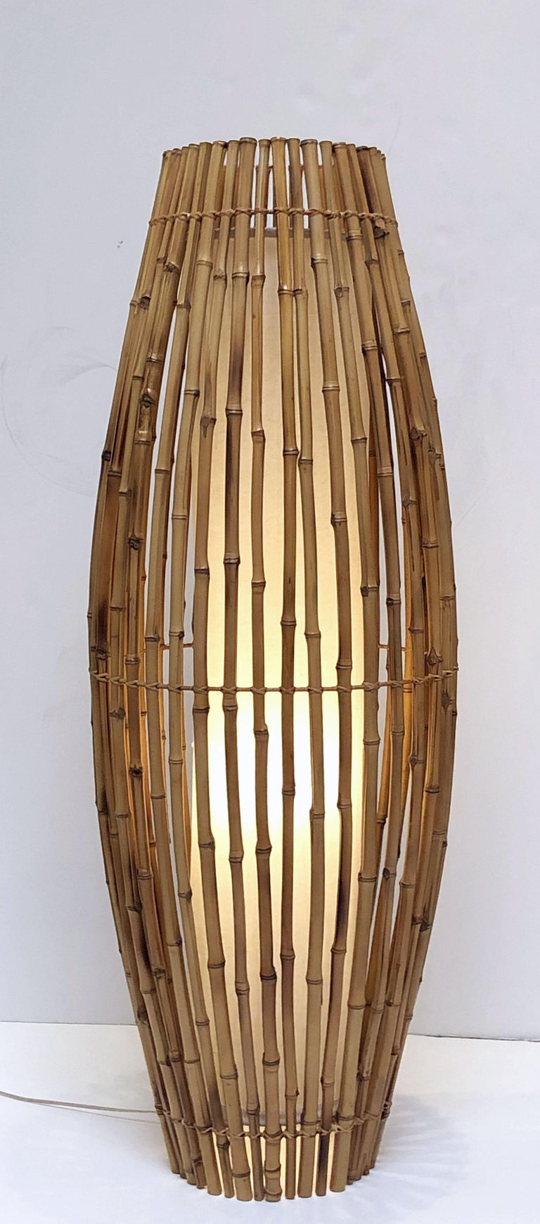 Tall Italian Mid-Century Bamboo and Rattan Floor Lamp at 1stDibs