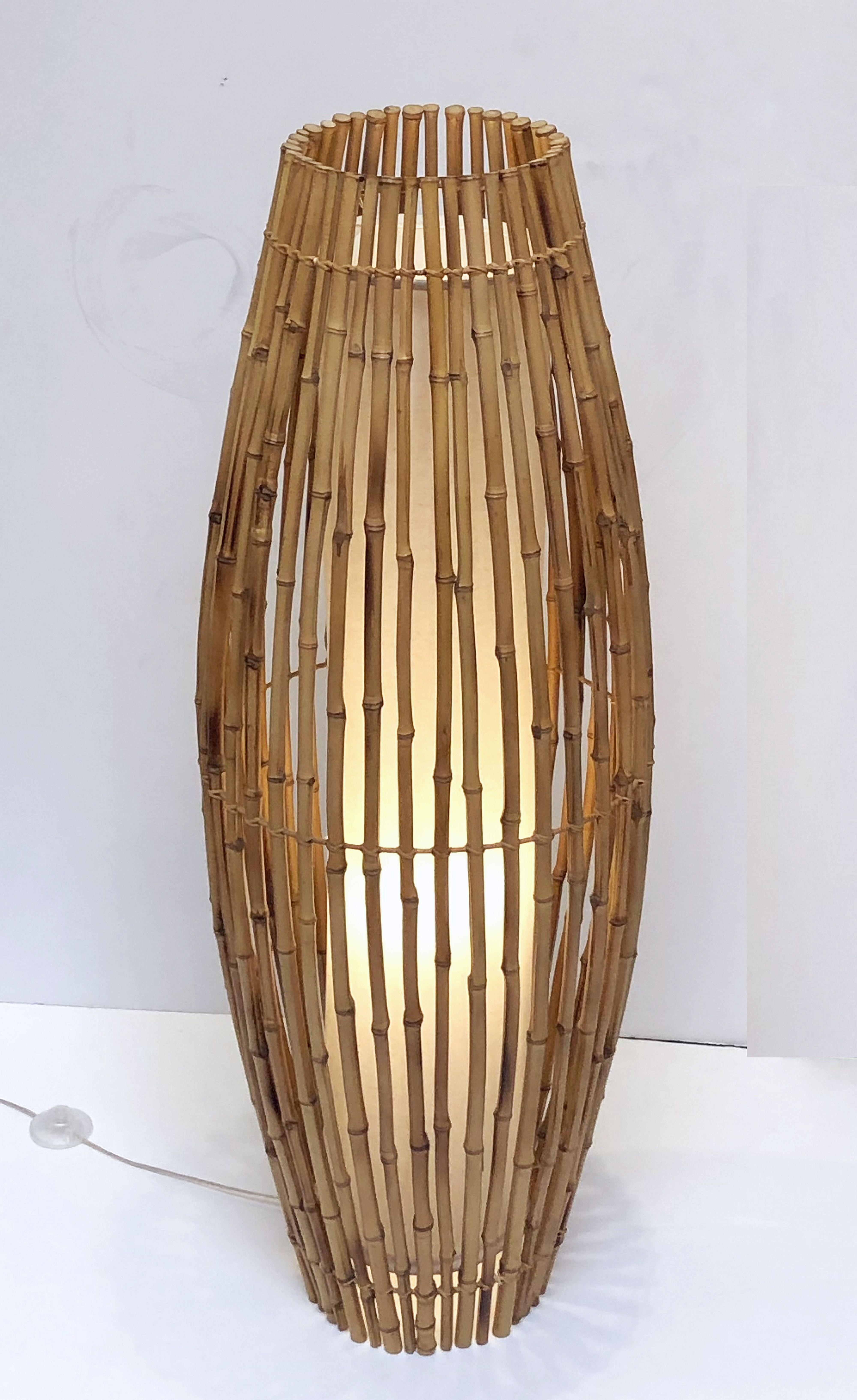 Mid-Century Modern Tall Italian Mid-Century Bamboo and Rattan Floor Lamp