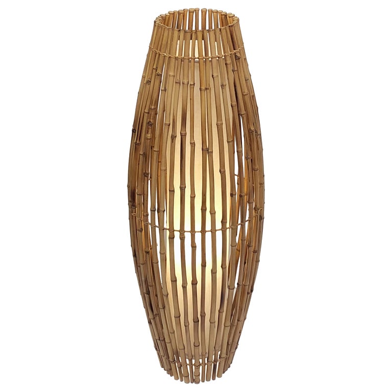 Tall Italian MidCentury Bamboo and Rattan Floor Lamp at 1stDibs