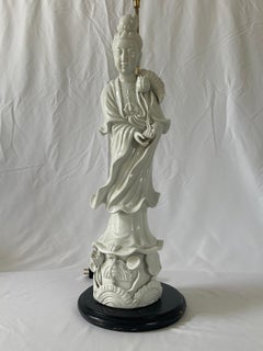 Tall 38" Italian Blanc De Chine Porcelain Quan Yin Asian Goddess Lamp