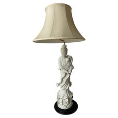 Tall 38" Italian Blanc De Chine Porcelain Quan Yin Asian Goddess Lamp