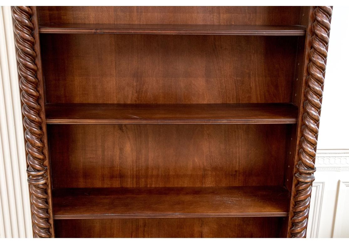 20th Century Tall Italian Carved Barley Twist Open Bookcase For Sale
