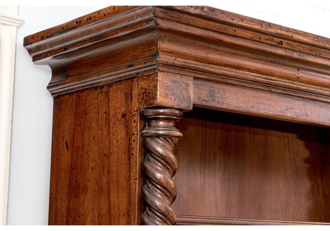 Wood Tall Italian Carved Barley Twist Open Bookcase For Sale