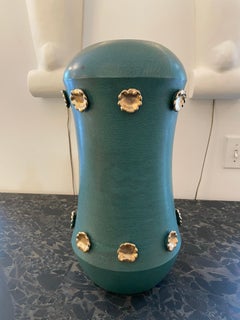 Tall Italian Ceramic Vase with Gilt Fleurette Accents