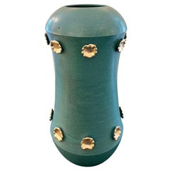 Tall Italian Ceramic Vase with Gilt Fleurette Accents