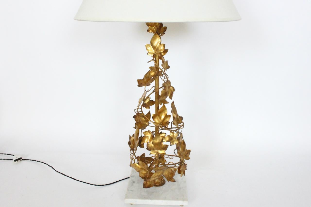 Tall Italian Gilt Foliate Tole & Marble Base Table Lamp, circa 1960 For Sale 5