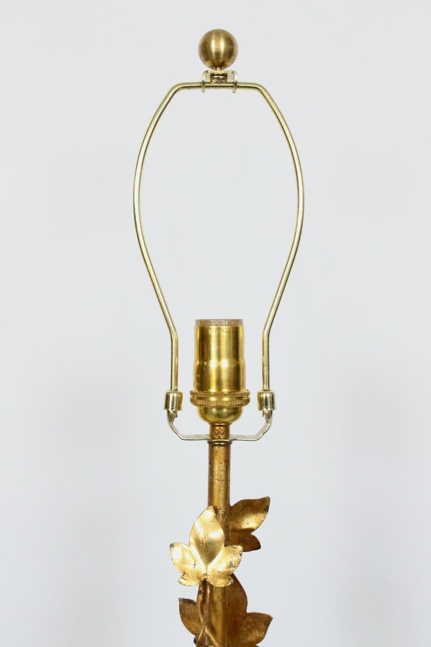 Tall Italian Gilt Foliate Tole & Marble Base Table Lamp, circa 1960 For Sale 6