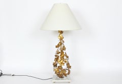 Lampada da tavolo con base in marmo e tole dorate, circa 1960