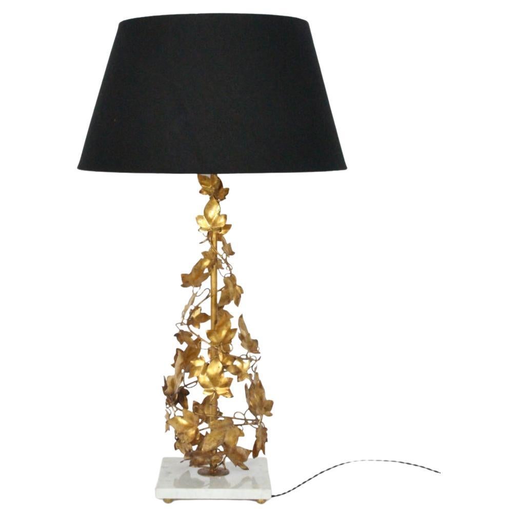 Tall Italian Gilt Foliate Tole & Marble Base Table Lamp, circa 1960 For Sale 14