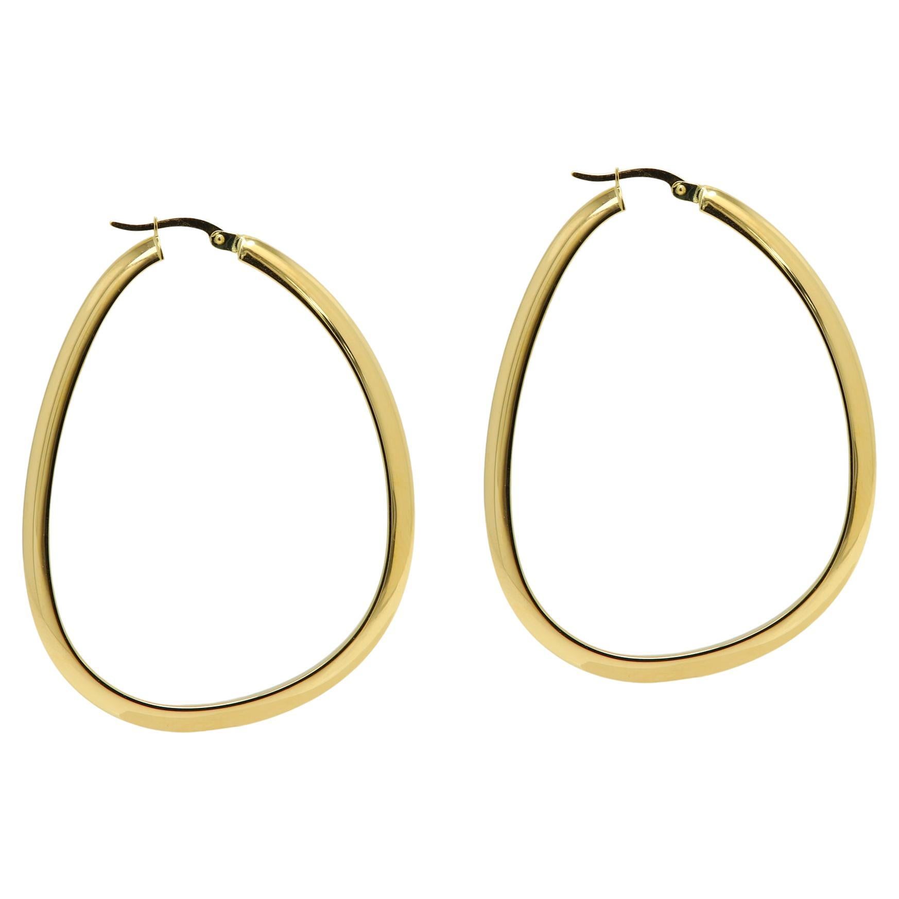Grandes boucles d'oreilles italiennes en or massif 14 carats Créoles artistiques en vente