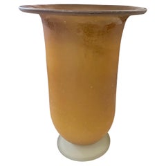Tall Italian Massive Vase by Cenedese Scavo Glass in Amber & Frosted 1of2