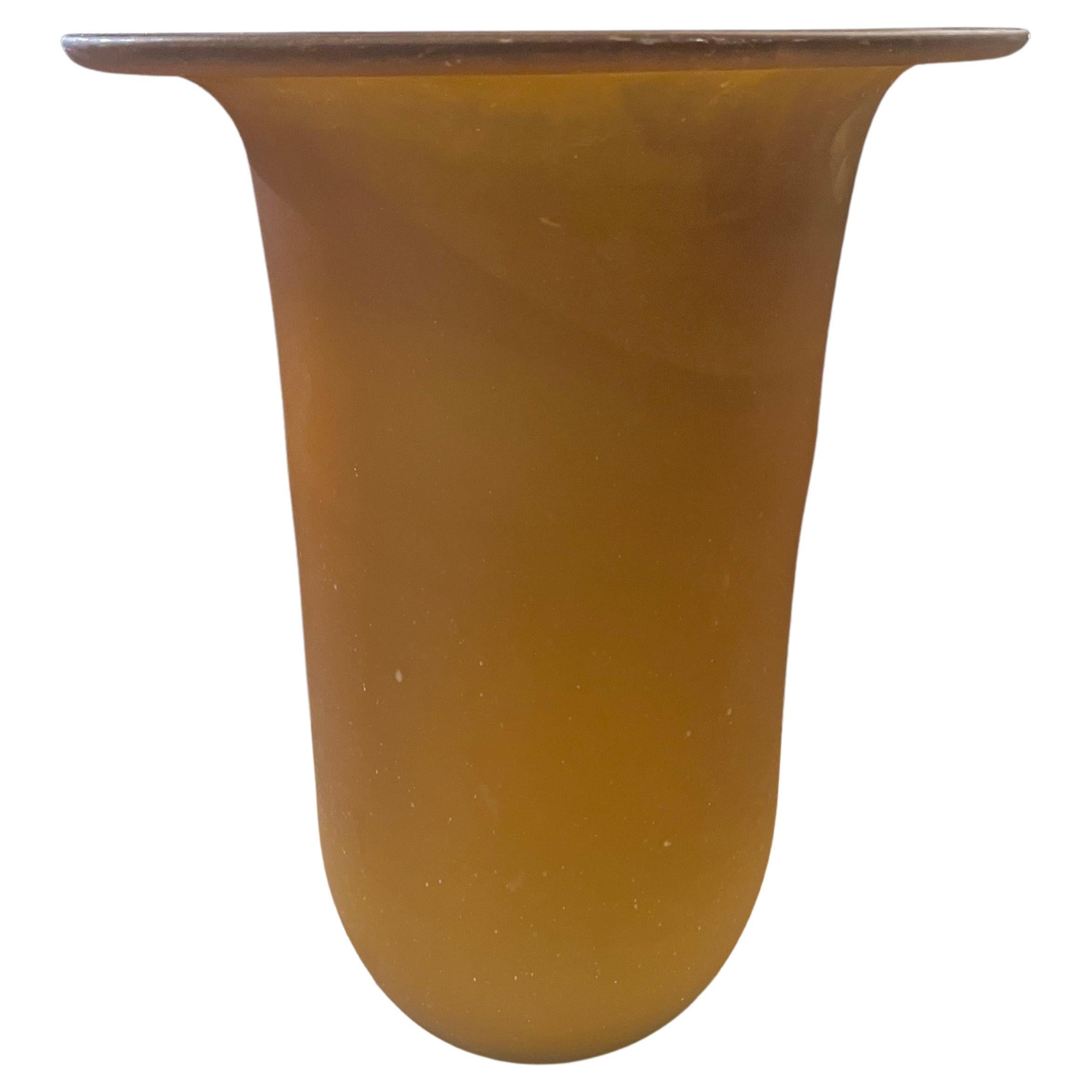 Mid-Century Modern Tall Italian Massive Vase by Cenedese Scavo Glass in Amber & Frosted 2of 2