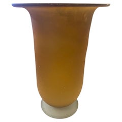 Tall Italian Massive Vase by Cenedese Scavo Glass in Amber & Frosted 2of 2