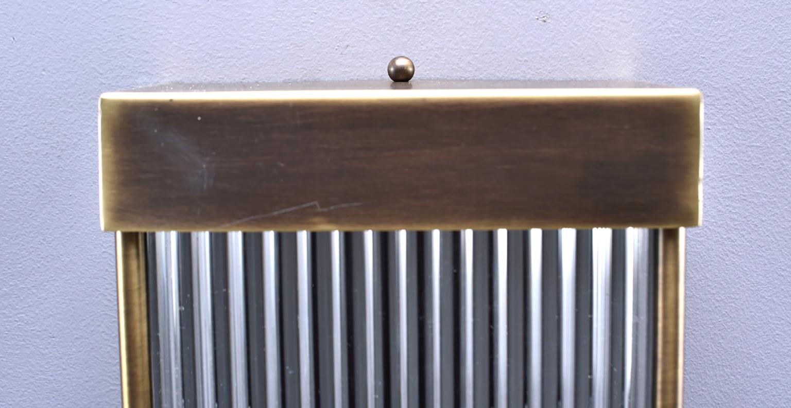 Tall Italian Mid Century Dark Brass and Ribbed Glass Sconces 2