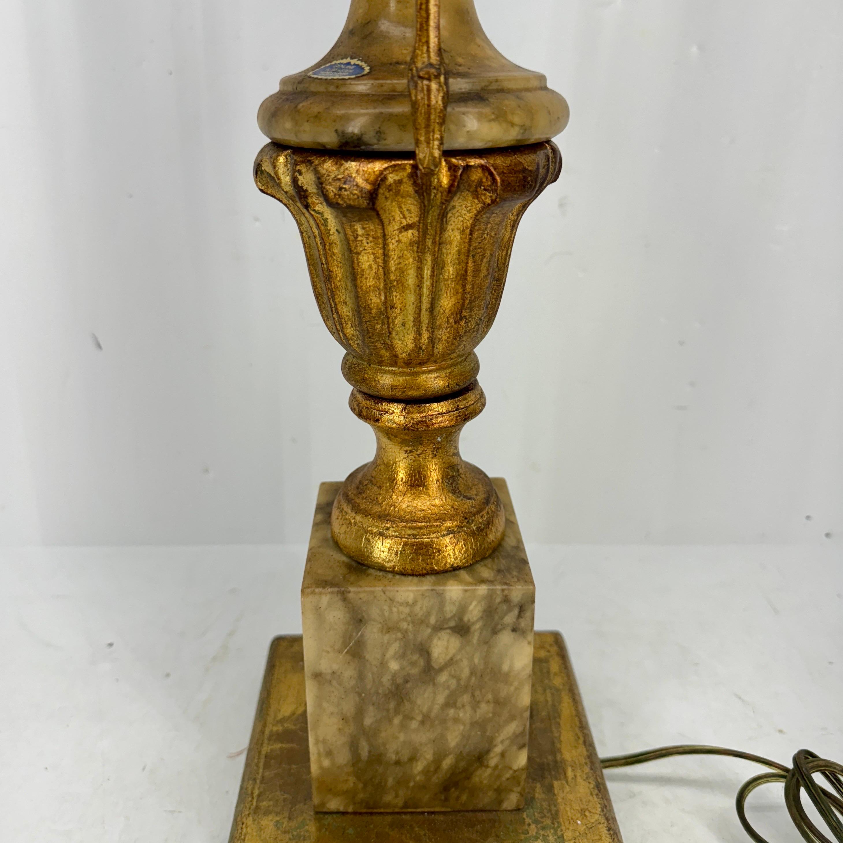 Grande lampe de table italienne du milieu du siècle en marbre doré à la feuille, milieu du 20e siècle en vente 6